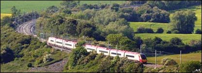 a train travelling through countryside